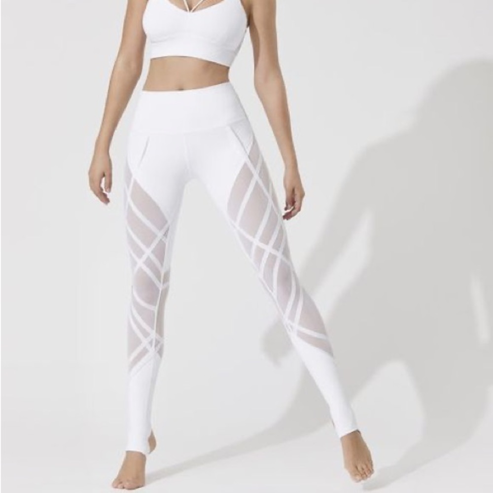 Alo Yoga White High-Waist Wrapped Strappy Stirrup Leggings